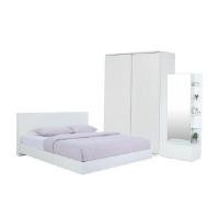 ราคา INDEX LIVING MALL ชุดห้องนอน รุ่นแมสซิโม่+แมกซี่ ขนาด 5 ฟุต (เตียงนอน(พื้นเตียงซี่)+ตู้บานสไลด์ไม้ 160 ซม.+โต๊ะเครื่องแป้ง) - สีขาว (YA05333)