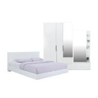 ราคา ชุดห้องนอน INDEX LIVING MALL รุ่นแมสซิโม่+แมกซี่ ขนาด 6 ฟุต (เตียงนอน(พื้นเตียงซี่)+ตู้เสื้อผ้า 3 บาน พร้อมกระจกเงา+โต๊ะเครื่องแป้ง) - สีขาว (YA05312)