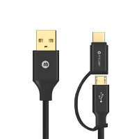 ราคา สายชาร์จเปลี่ยนหัวได้แบบ 2-in-1 Micro-USB + USB-C รองรับชาร์จเร็วด้วยกระแสไฟ 3.1A ดำ MAZER M-KS-U72-BK ดำ ชิ้น (Y075161)