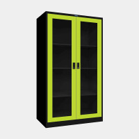 ราคา ตู้เอกสารเหล็กสูง ประตูบานเปิดกระจก (Black Edition) ไอคอนิค MLKO-2 สีดำ-เขียว ขนาด 3 ฟุต (YA05483)