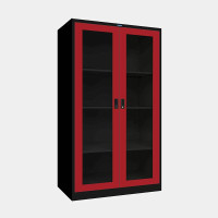ราคา ตู้เอกสารเหล็กสูง ประตูบานเปิดกระจก (Black Edition) ไอคอนิค MLKO-2 สีดำ-แดง ขนาด 3 ฟุต (YA05487)