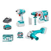 ราคา TOTAL สว่านโรตารี่ + สว่านไขควงกระแทก + เครื่องเจียร์ ไร้สาย 20 โวลท์ (มอเตอร์ไร้แปรงถ่าน) (แบต 4 แอมป์ 2 ก้อน + แท่นชาร์จ) รุ่น TOSLI2301510 (YA27019)