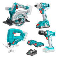 ราคา TOTAL ชุดเครื่องมือ ไร้สาย 20 โวลท์ (แบต 2 ก้อน + แท่นชาร์จ) (สว่าน + ไขควงกระแทก + เลื่อยวงเดือน + เลื่อยจิ๊กซอ) รุ่น TCKLI20104 (YA27055)