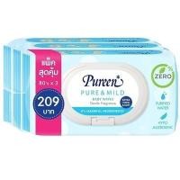 ราคา PUREEN ผ้าเช็ดทำความสะอาดผิวเด็ก เพียวแอนด์มายด์ 80แผ่น แพ็ค 3 (YD18484)
