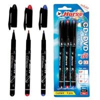 ราคา HORSE ปากกาเขียนแผ่นซีดีหัวแหลม หมึกลบไม่ได้ คละสี (แพ็ค 3 สี) 1 มม. (1140620)
