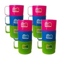 ราคา แก้วน้ำพลาสติกมีหูจับ คละสี แพ็ค 12 ชิ้น (YA32302)