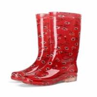 ราคา รองเท้าบูทยาว กันน้ำกันลื่น ลายดอกไม้ สีแดง No.39 (YB07634)