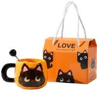 ราคา เซตแก้วกาแฟ ของขวัญลายแมวส้มสวยน่ารัก คละลาย รุ่น KC0084 (YC27899)
