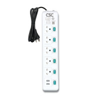 ราคา รางปลั๊กไฟ มอก. BlueSwitch 5ช่อง+2USB 6สวิตซ์ 5เมตร CSC AS166UCSB-5M (YA07630)