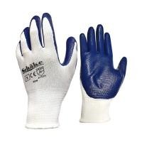 ราคา ถุงมือไนล่อนสีขาว เคลือบยางไนไตรสีน้ำเงิน เต็มฝ่ามือ ชาเก้ ไซส์ M แพ็ค 12คู่ พรีเมี่ยมเกรด EN388 ถุงมือช่าง ถุงมือทำงาน ถุงมือทำสวน ถุงมือกันบาด ถุงมือกันเจาะทะลุ ทนน้ำมัน ทนสารเคมี จับหนึบ กันลื่น (Y