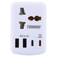 ราคา TOSHINO ปลั๊กแปลงขาแบน 3P + 2 USB + 2 Type C รุ่น PU-PD20W สีขาว (8091192)
