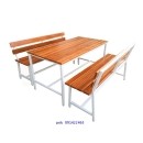 ราคา โต๊ะโรงอาหารหน้าไม้สัก ตีระแนงชิด แบบขาตาย ม้านั่งมีพนักพิง ยาว 1.50เมตร kkw23-12