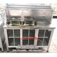 ราคา ซิ้งค์ล้างจาน 2 หลุม มีที่พัก ขนาด 1.20 เมตร แบบมีตู้และต่อบน (สีอลูมิเนียม)