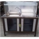 ราคา ซิ้งค์ล้างจาน1 หลุม มีที่พัก ขนาด 1 เมตร แบบมีตู้และต่อบน (สีชา) ตราซันชายน์