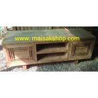 ราคา เฟอร์นิเจอร์ไม้สัก(Furniture) ตู้โชว์,ตู้วางทีวีไม้สัก 2บาน ทึบเล่นลาย