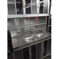 ราคา ตู้ครัวพร้อมซิ้งค์ล้างจานอ่างคู่ สแตนเลสอย่างดี ขนาด 1.20 เมตร ต่อด้านบนเป็นตู้ลอย