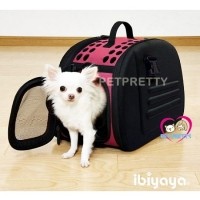 ราคา กระเป๋าใส่สุนัข แมว กระต่าย ยี่ห้อ Ibiyayaทรงแบนสีดำ-ชมพูหิ้วมีสายสะพาย รับน้ำหนักได้ 6กก