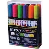 ราคา ปากกาไวท์บอร์ดสีสะท้อนแสง ลบได้ TEX 713 ขนาด2มม.12สี