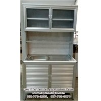 ราคา ตู้ครัวอลูมิเนียมพร้อมอ่างล้างจาน(ขอบมน) ขนาด 1 เมตร สีอลูมิเนียม