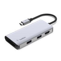 ราคา Belkin Port Hub 5-in-1 USB-C to HDMI + 2xUSB3.1 + TF + SD Gray (745883819812)
