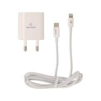 ราคา อะแดปเตอร์พร้อมสายชาร์จ TECHPRO Wall USB Charger 1 USB-A (QC3.0A) / 1 USB-C (PD20W) + USB-C to Lightning (8857899603209)