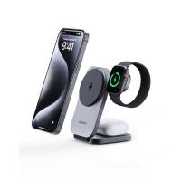 ราคา ที่ชาร์จไร้สาย AUKEY 3-in-1 Qi2 Foldable Magnetic Stand 15W + Wall USB Charger 1 USB-C (30W) Gray (LC-MC312) (689323787524)