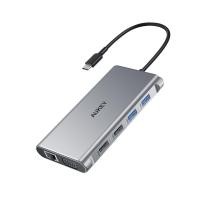 ราคา AUKEY Port Hub 10-in-1 USB-C to USB-A, HDMI & VGA PD 100W (CB-C89) Gray (689323784912)