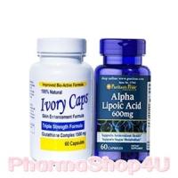 ราคา ***หมด*** เซทสุดคุ้ม Ivory Caps (60S) + Puritan ALA Alpha Lipoic Acid 600mg (60S) จับคู่ความขาว ขาวเร็ว ขาวไว ตามสูตรพี่โดม (190)