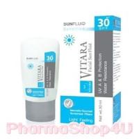 ราคา VITARA Sun Facial Fluid SPF30 Sensitive 30mL ฟลูอิดป้องกันแสงแดด สำหรับผิวหน้า สูตรอ่อนโยนพิเศษ เหมาะกับผิวที่เป็นสิวง่าย ผิวบอบบางแพ้ง่าย และผิวเด็ก (1985)