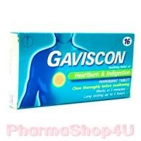 ราคา Gaviscon กาวิสคอน กล่อง 16 เม็ด ลดอาการแสบกลางอก เนื่องจาก กรดไหลย้อน (9047)