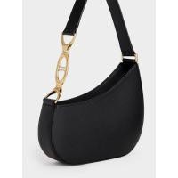 ราคา Charles & Keith กระเป๋าสะพายไหล่ดีไซน์อสมมาตร - สีดำ