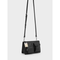 ราคา Charles & Keith Austen Multi-Pocket Shoulder Bag - สีดำอะไหล่สีเงิน