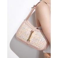 ราคา Charles & Keith Cesia Metallic Accent Tweed Shoulder Bag - สีชมพู