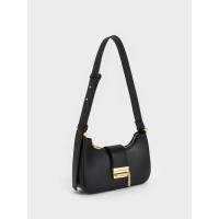 ราคา Charles & Keith กระเป๋าคาดอกตกแต่งด้วยเมทัลลิค - สีดำ