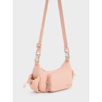 ราคา Charles & Keith Soleil Nylon Shoulder Bag - สีชมพู