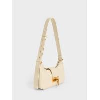 ราคา Charles & Keith กระเป๋าคาดอกตกแต่งด้วยเมทัลลิค - สีชอล์ค