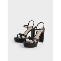 ราคา Charles & Keith รองเท้าแตะแพลตฟอร์มแบบสายไขว้ - สีดำ