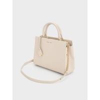 ราคา Charles & Keith กระเป๋าถือแบบมีโครงรุ่น Mirabelle - สีไอวอรี่