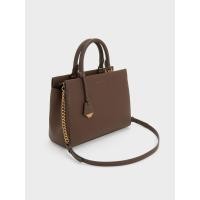 ราคา Charles & Keith กระเป๋าถือแบบมีโครงรุ่น Mirabelle - สีดาร์คบราวน์