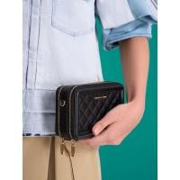 ราคา Charles & Keith กระเป๋าสตางค์ใบยาวลวดลายแบบควิลท์ทรงกล่อง - สีดำ