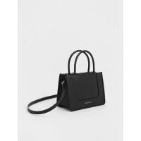 ราคา Charles & Keith กระเป๋าโท้ทใบเล็กรุ่น Daylla - สีดำอะไหล่สีเงิน