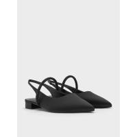 ราคา Charles & Keith รองเท้าส้นเตี้ยรัดส้นผ้าซาตินดีไซน์สายคาดเท้าประดับคริสตัลและหัวรองเท้าแบบแหลม - สีแบล็คเท็กซ์เจอร์