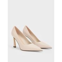 ราคา Charles & Keith รองเท้าส้นสูงแบบปิดส้นทรงสี่เหลี่ยมคางหมูดีไซน์หัวรองเท้าแบบแหลม - สีชอล์ค
