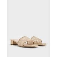 ราคา Charles & Keith รองเท้าส้นเตี้ยแบบเปิดส้นผ้าตาข่ายสายคาดเท้าประดับคริสตัล - สีทอง