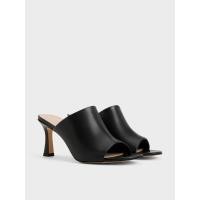 ราคา Charles & Keith รองเท้าส้นสูงแบบเปิดส้นดีไซน์หัวรองเท้าแบบโค้ง - สีดำ