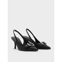 ราคา Charles & Keith รองเท้าส้นสูงแบบรัดส้นดีไซน์หัวรองเท้าแบบแหลมตกแต่งด้วยหัวเข็มขัด - สีดำ