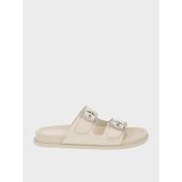 ราคา Charles & Keith รองเท้าแตะตกแต่งด้วยหัวเข็มขัดประดับเพชร - สีชอล์ค