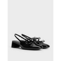 ราคา Charles & Keith รองเท้ารัดส้นดีเทลโบว์คู่รุ่น Dorri - หนังแก้วสีดำ