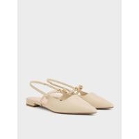 ราคา Charles & Keith รองเท้าส้นเตี้ยแบบรัดส้นดีไซน์หัวรองเท้าแบบแหลมตกแต่งอะไหล่เมทัลลิค - สีโทป