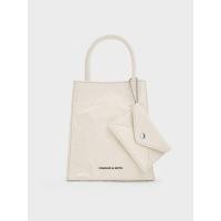ราคา Charles & Keith กระเป๋าโท้ททรงยาวลายย่นรุ่น Matina - สีครีม